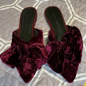 Burgundy Suede Bow Slides